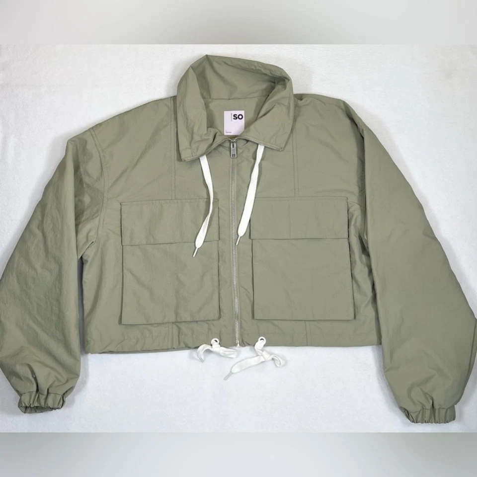 Chaqueta cortavientos SO Juniors utilitaria recortada cremallera de gran tamaño verde militar grande Foto 2 de 4