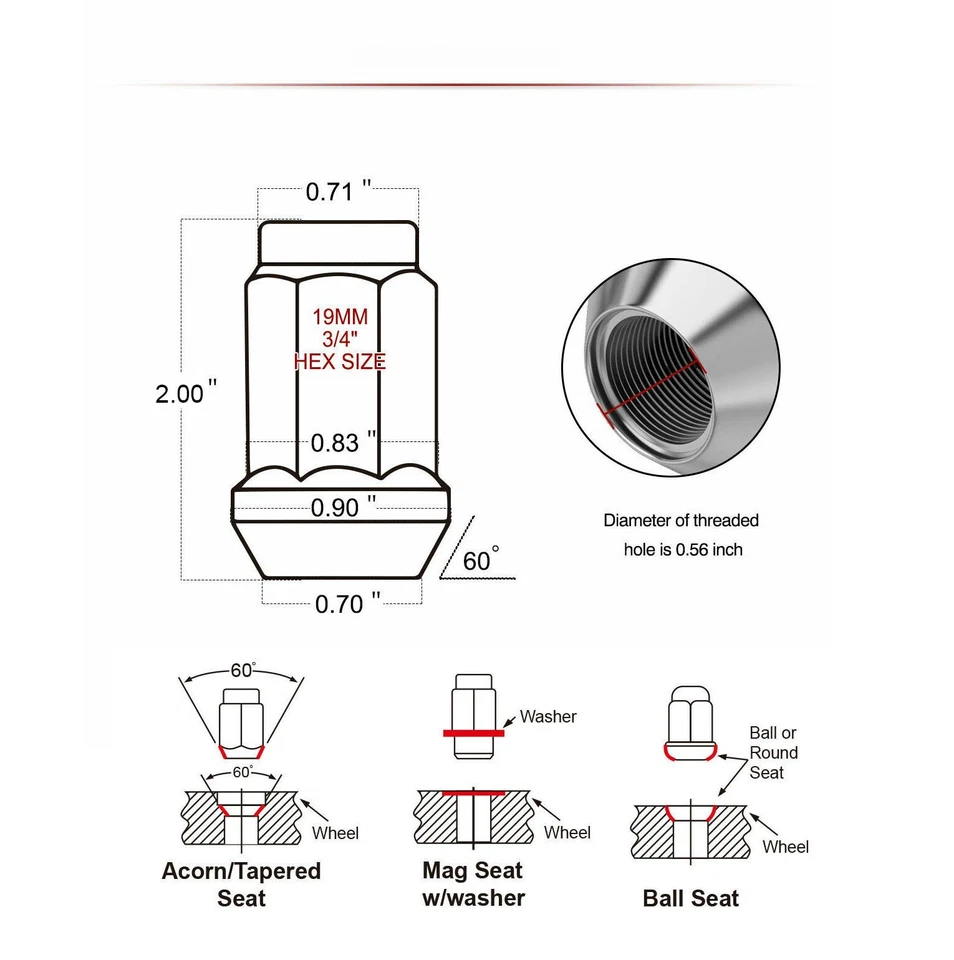 32 tuercas Black Bulge Acorn de 2" de alto 16/09-18 para Dodge Ram 2500 3500 1994-2011 Foto 3 de 4