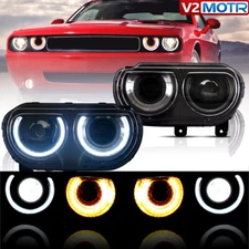VLAND LED Headlights For 08-14 Dodge Challenger Projector Sequential Blinker Set