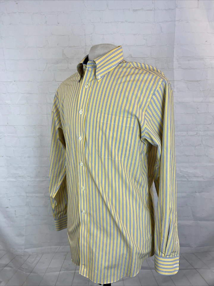 Рубашка хлопковая мужская Paul Stuart 1826 желтая и синяя в полоску 15,5–35 долл. США 118 - Изображение 3 из 4