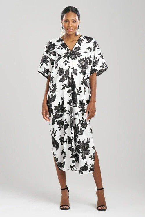 Vestido Natori Mantilla Cocoon Negro Blanco Alabastro Combo Caftán Casa Glamour S