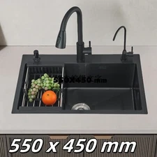 Black Kitchen Sink Stainless Steel Sink Single Bowl Drop in Workstation 22"x 18"
