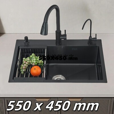 #ad Black Kitchen Sink Stainless Steel Sink Single Bowl Drop in Workstation 22quot;x 18quot; $119.00