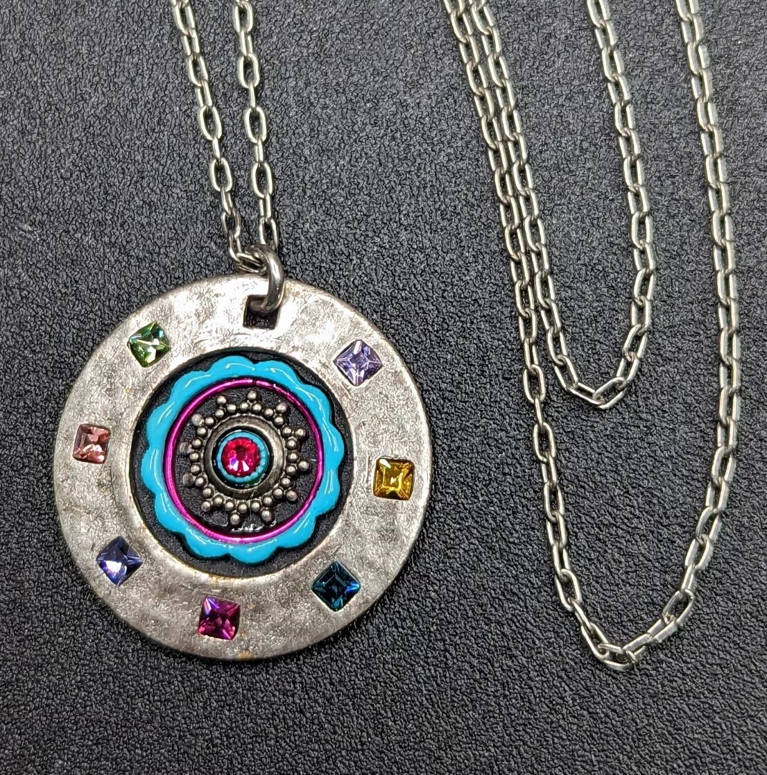 Signed Firefly Designer Hammered Silver Tone Disc… - image 1