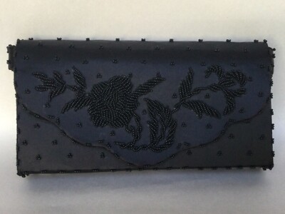 Emson Hand Sewn Beaded  Clutch Purse Black