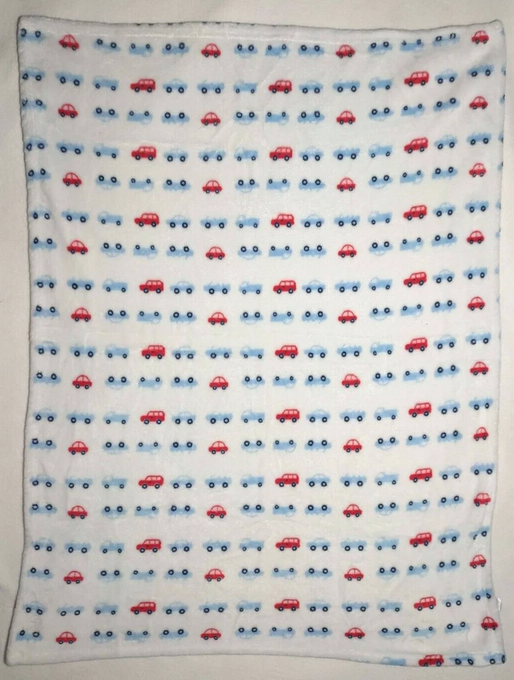MODERN BABY Boy White Car Blanket Fleece Security Lovey Blue Red HTF - Image 3 of 4