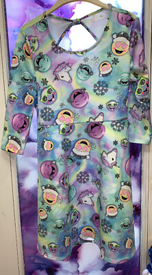 JUSTICE EMOJI HOLIDAY DRESS SZ 18PLUS SNOWFLAKE/RAINBOW/UNICORN SUPER FESTIVE!!