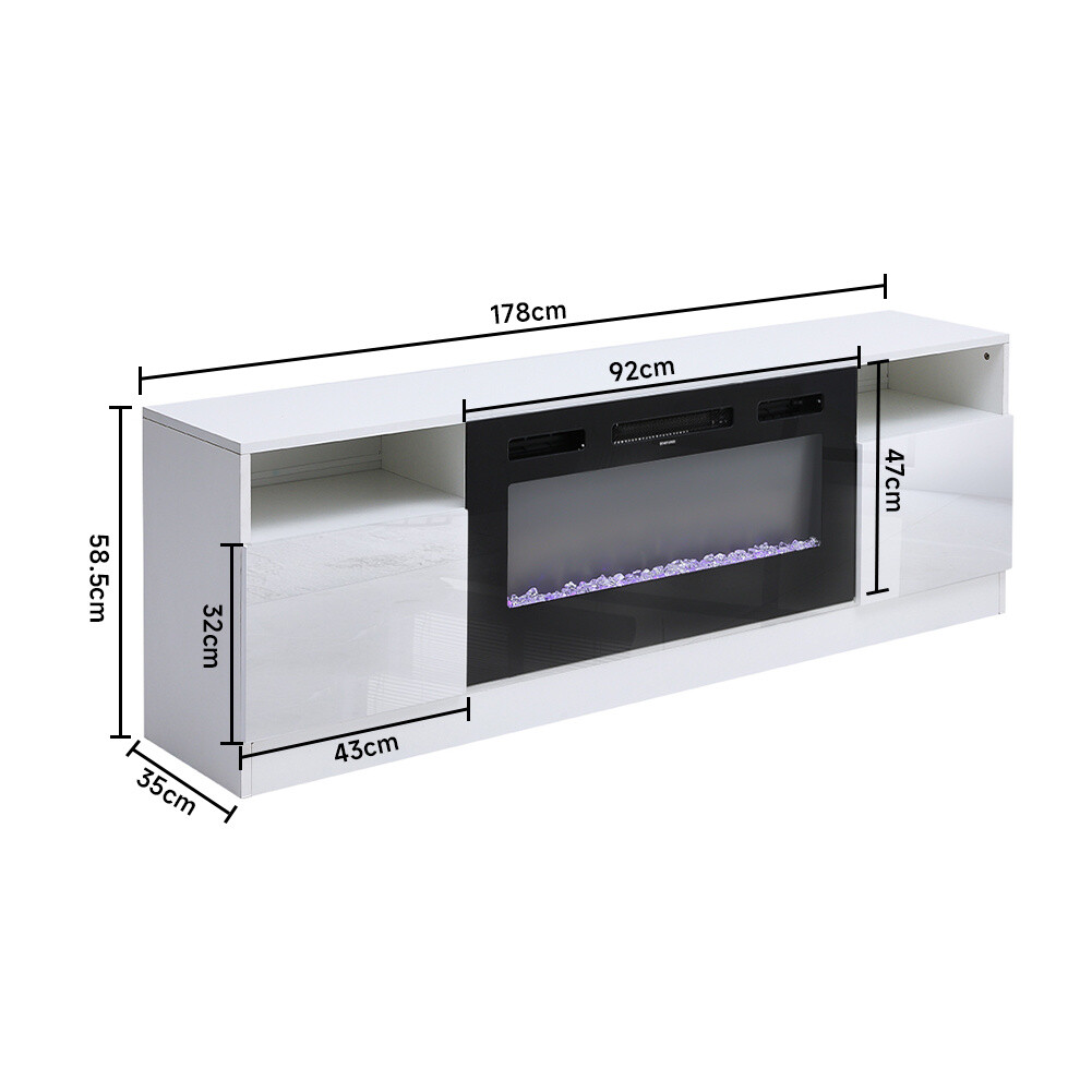 White 70inch TV Stand Unit with Electric Fireplace & 12 Colour