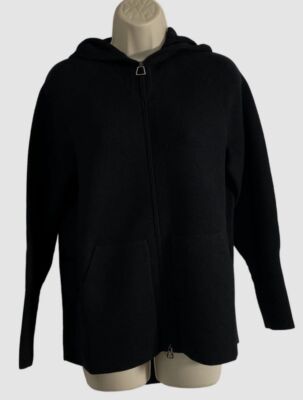 $2990 Akris Women's Black Cashmere Zip Hoodie Cardigan Sweater Size 6
