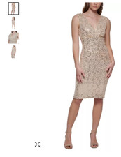 Brand New ELIZA J Women's Sequined Faux-Wrap Sheath Dress size 14 gold color