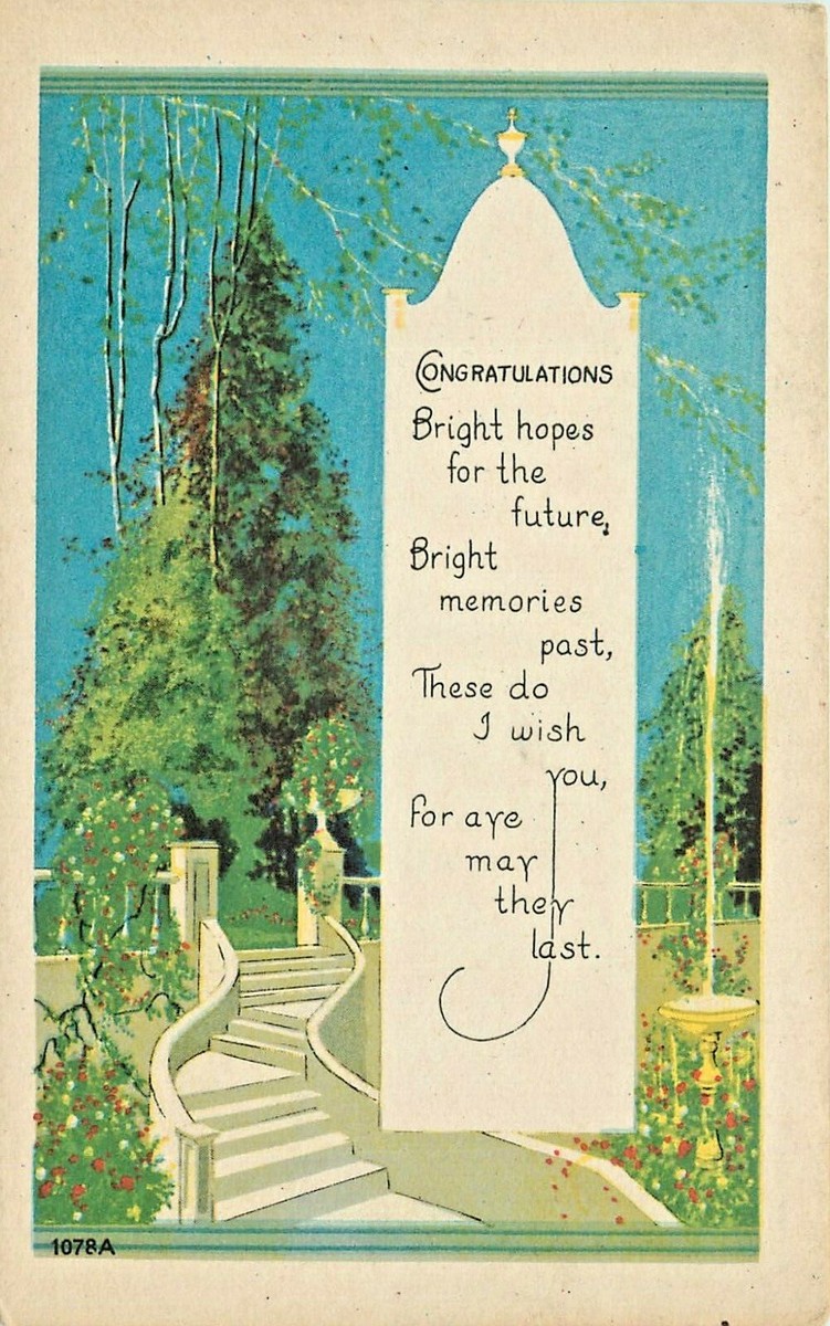 「good evening」 F.A.Owens Greetings Postcard 1078A Congratulations Stone Steps in