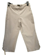 JM Collection Women's Beig Lattice-Hem Capri Pants Size M   P355