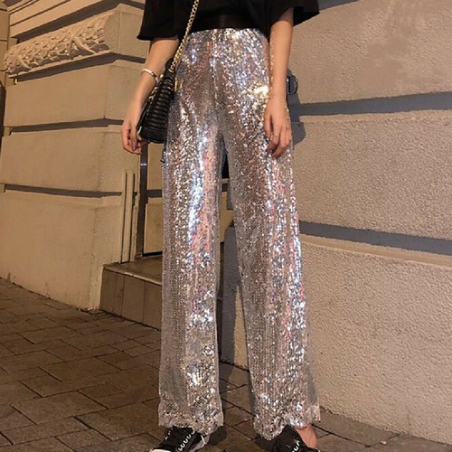 Women Party Wide Leg Sequins Pants 