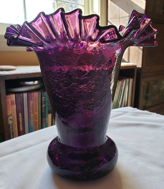 Purple Amethyst Vase W/ Ribbed Paneled Sides & Ruffled Rim Edge eBay