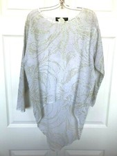 Women vtg disco blouse beads sequin top white gold Francine Browner Rumours 44"