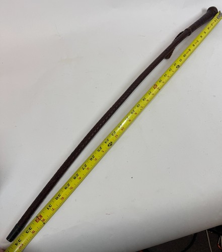 Vintage Antique 24" Braided Genuine Leather Wrist Loop Metal Tip Riding Crop - Picture 7 of 7