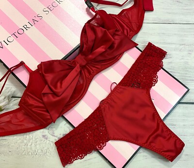 Nwt Victoria's Secret Schwarz Traum Engel Schleife Unliniert Balconett Bh String