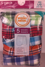 Wonder Nation Boys 5 Bright Plaid Woven Boxers Size L 10-12 - New.    62.1 