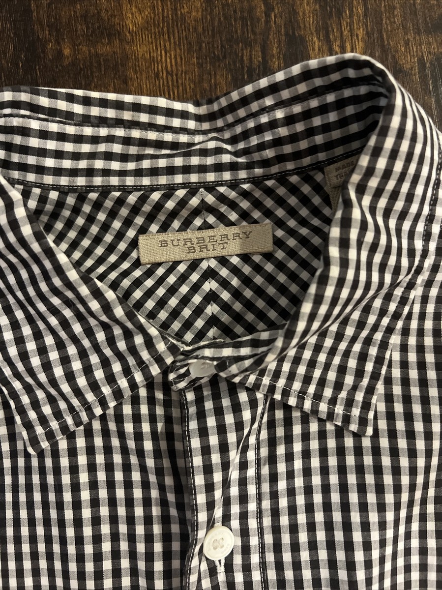BURBERRY BRIT BLACK WHITE CHECK BUTTON DOWN SHIRT MENS SZ S | eBay