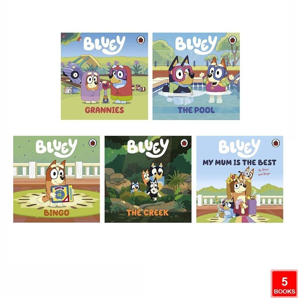 Bluey Collection 5 Books Set Grannies, Pool, Bingo, Creek,My Mum Is the Best NEW