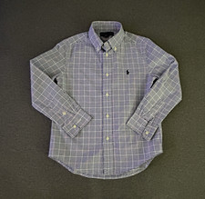 Polo Ralph Lauren Boys Button Down Shirt 6 Light Blue Navy Plaid Pony Long Slv