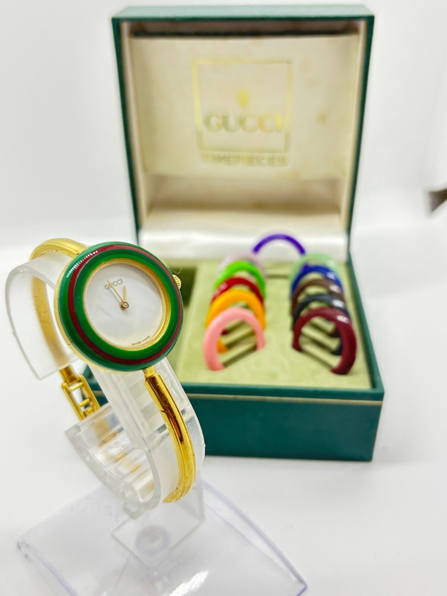 Exc+5 w/Box ] GUCCI Change Bezel 11/12.2 Watch 12 Colors Gold Used
