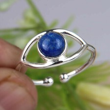 Lapis Lazuli Evil Eye Ring Solid 925 Silver Protection Ring Gemstone Ring