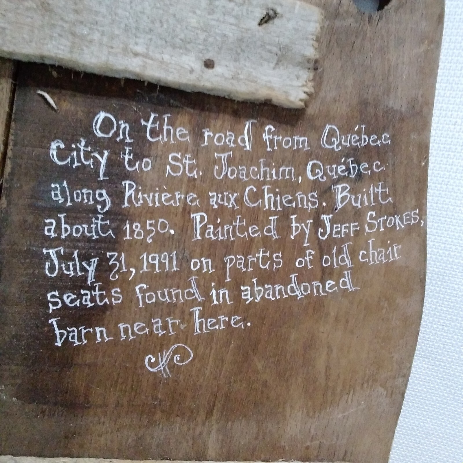 Signed Naive Folk Art Country Primitive Painting Quebec Jeff Stokes Chair Seat