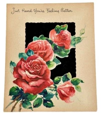 VTG Doehla Fine Arts Card Heard You are Better Red Roses Black Velvet 50s Unused