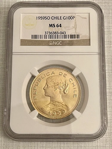 Chile 1959 SO 100 Pesos Gold NGC MS64 SKU#3672