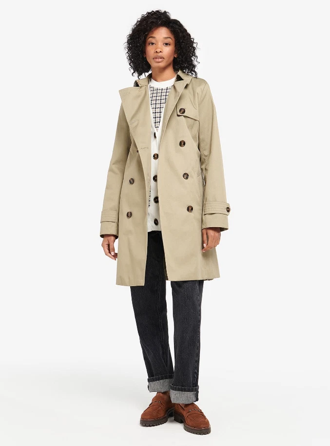 NEW Barbour Barbour Short Greta Showerproof Trench Coat in Beige