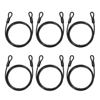 6pcs 3/16'' Dia 4.9ft Security Cable Lock Vinyl Coated Steel with Loops Black