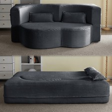 2 in 1 Convertible Folding Sofa Bed Plush Corduroy Memory Foam Dark Grey