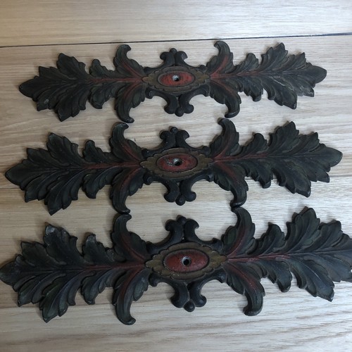 Set of 3 Red Black Leaf Metal Architectural Decorative Hardware 13" x 4"