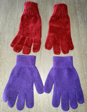 2 PAIR WOMENS WINTER GLOVES SOLID RED PURPLE one size fits most STRETCH 
