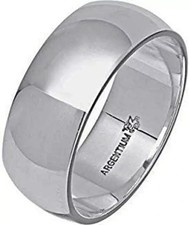 Argentium Sterling Silver D-Shape 8mm Wedding Ring Band - Hallmark -