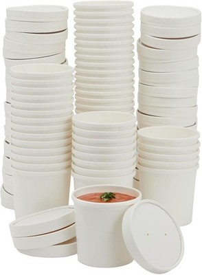 Disposable Soup & Ice Cream Containers with Lids - 12 oz White Paper, 50 Count -