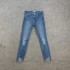7 For All Mankind Women's Blue Wash Ankle Skinny Jeans Sz 27 Distressed Stretch