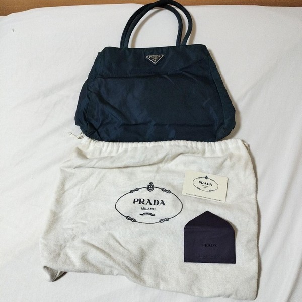 PRADA Navy Nylon Tote Bag with Storage Bag Authentic Women's Fashion