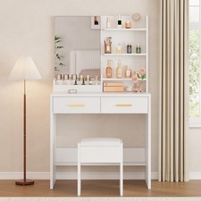 Makeup Vanity Desk with LED Mirror Lights Vanity with 2 Drawers Bedroom White