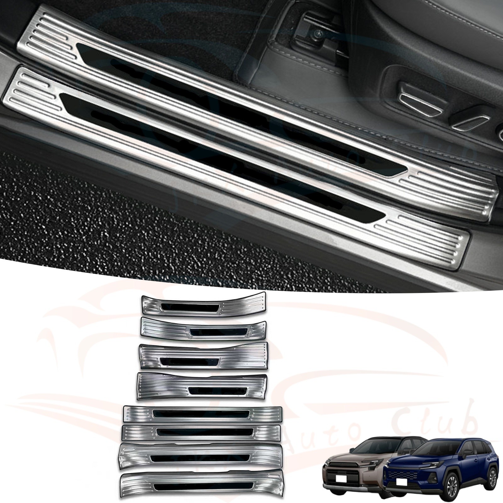 8PCS Silver Stainless Steel Inner Outer Door Sill Plates x For RAV4 2026-2027