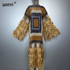 Pleated Elastic Loose Dress Beach Cover up Kaftan Abaya Dubai Luxury Party Dress