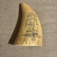 Vintage Replica Scrimshaw Whale’s Tooth,  Sailing Ship 1821