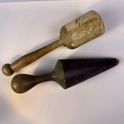 2 Antique Wooden Pestle Masher Pusher Primitive Chinois Farmhouse Kitchen Tools
