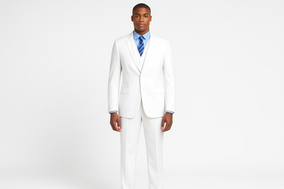 VINCI Premium Men's Regular Fit 3-Piece Solid Color Suit White with Vest