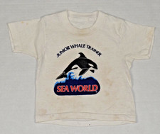 Vintage Kids T-Shirt Size 5 80s Junior Whale Trainer Sea World Dirty White Tee