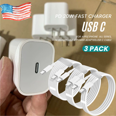 3X PD 20W Type C Cable Block USB C Fast Charger For iPhone 17 16e 15 14 13 12 11