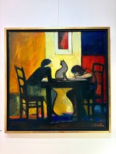 Georges Briata – Scène d’intérieur, huile sur toile signée, vers 1980