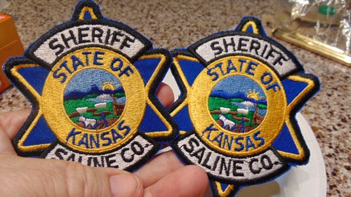 SET OF 2 STATE OF KANSAS SHERIFF SALINE CO. CLOTH PATCHES