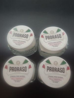 4 X PRORASO White Pre-Shave Cream Sensitive Skin Green Tea Oat 3.6oz Each 4 Jars